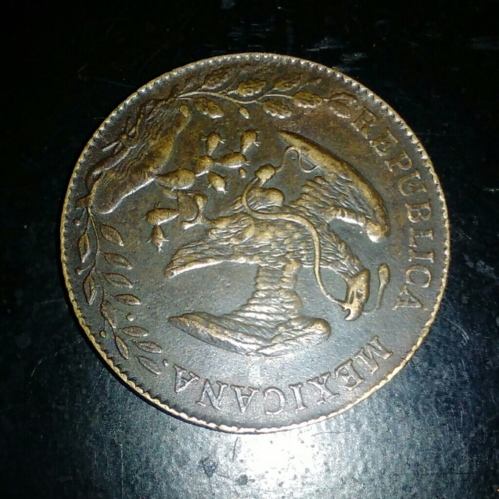 Mexicana Republica gold bronze coin 1886